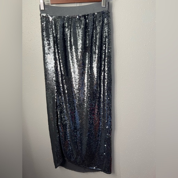 New All Saints Opal Sparkle Sequin Midi Skirt City Smoke Grey Small - Picture 7 of 12